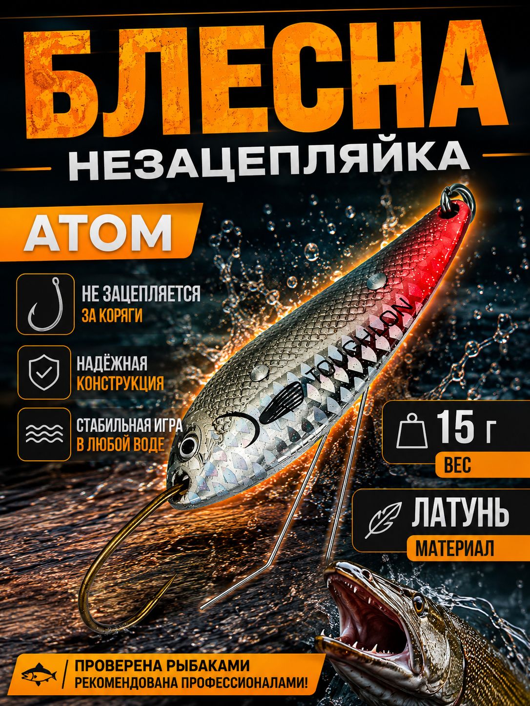 Блесна незацепляйка колебалка атом на щуку, жереха и судака