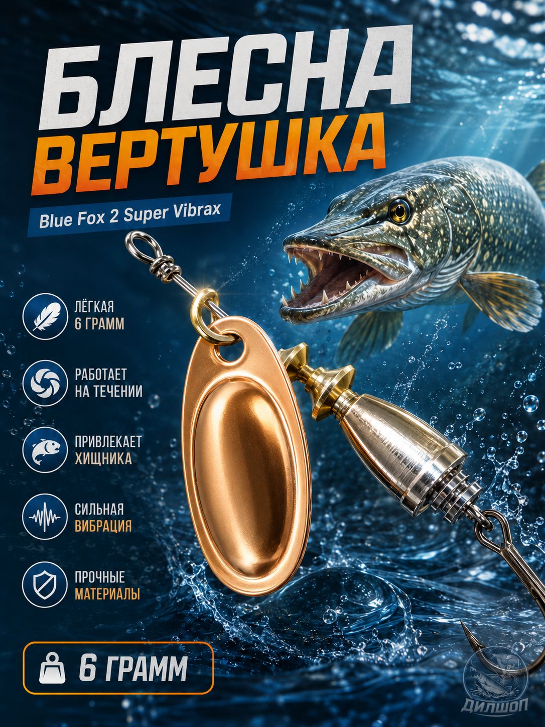 Блесна BLUE FOX № 2 на щуку, судака, сома