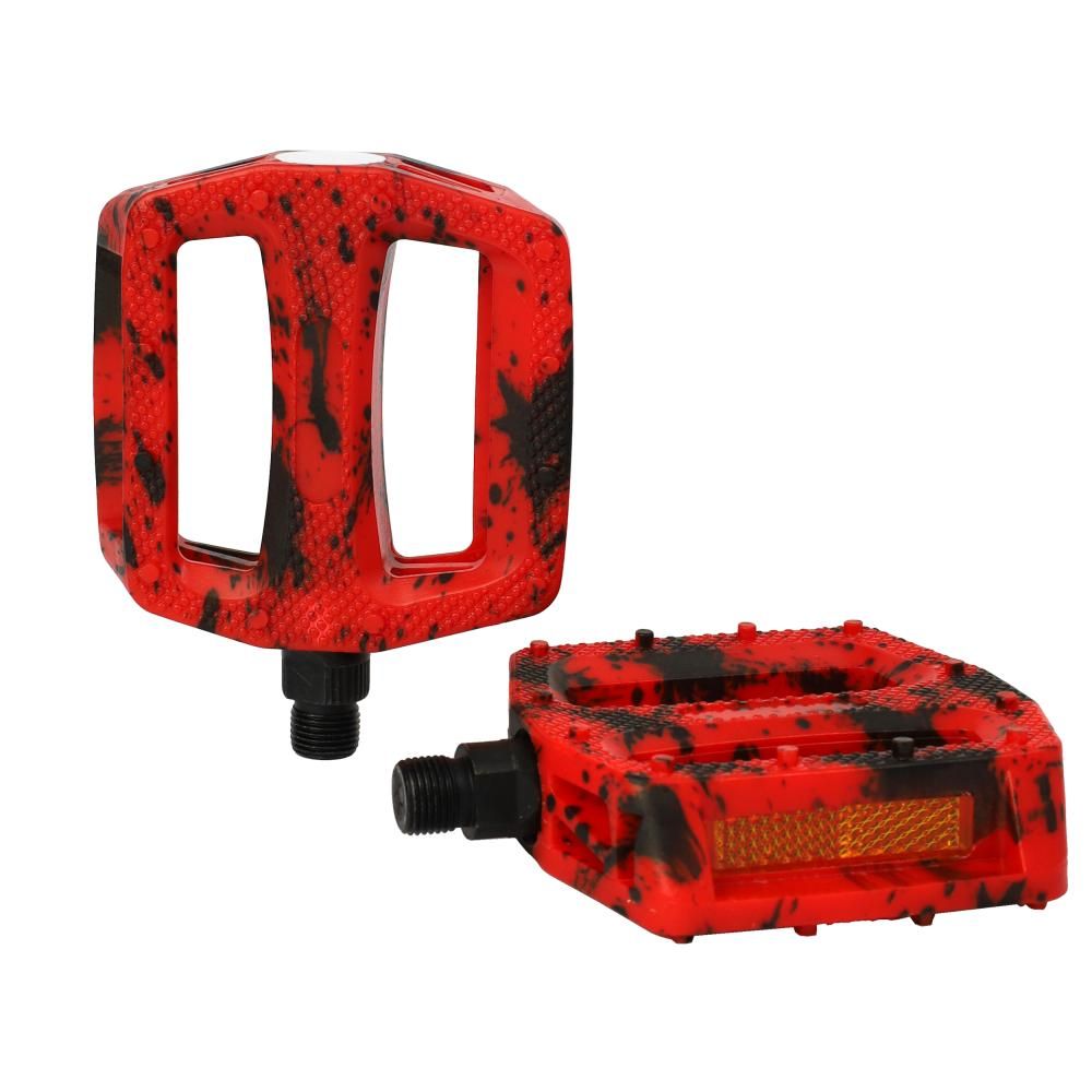 Педали велосипедные COMIRON MX-P657R, для BMX, полипропиленовые со стальными элементами, резьба 9/16 дюйма, на подшипниках, 108 х 98 мм, с отражателями, черно-красные, 2 шт.
