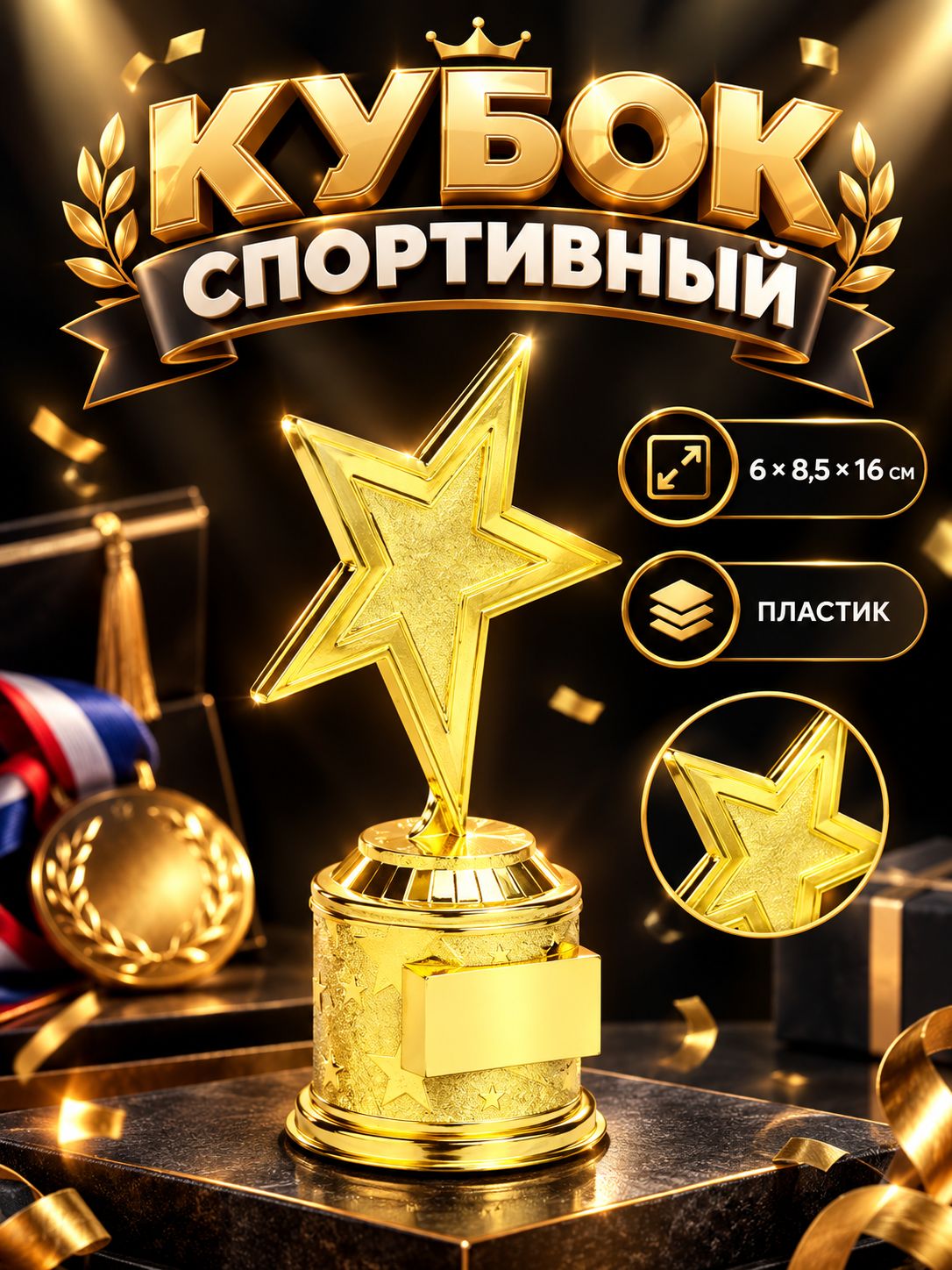 Кубок для награждения под нанесение "Звезда", 16 см