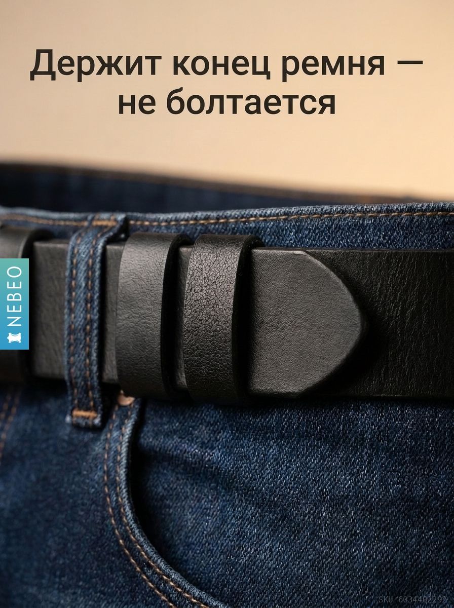 Шлевка (тренчик) для ремня 40 мм из натуральной кожи, комплект 3 шт, черный — фото 3
