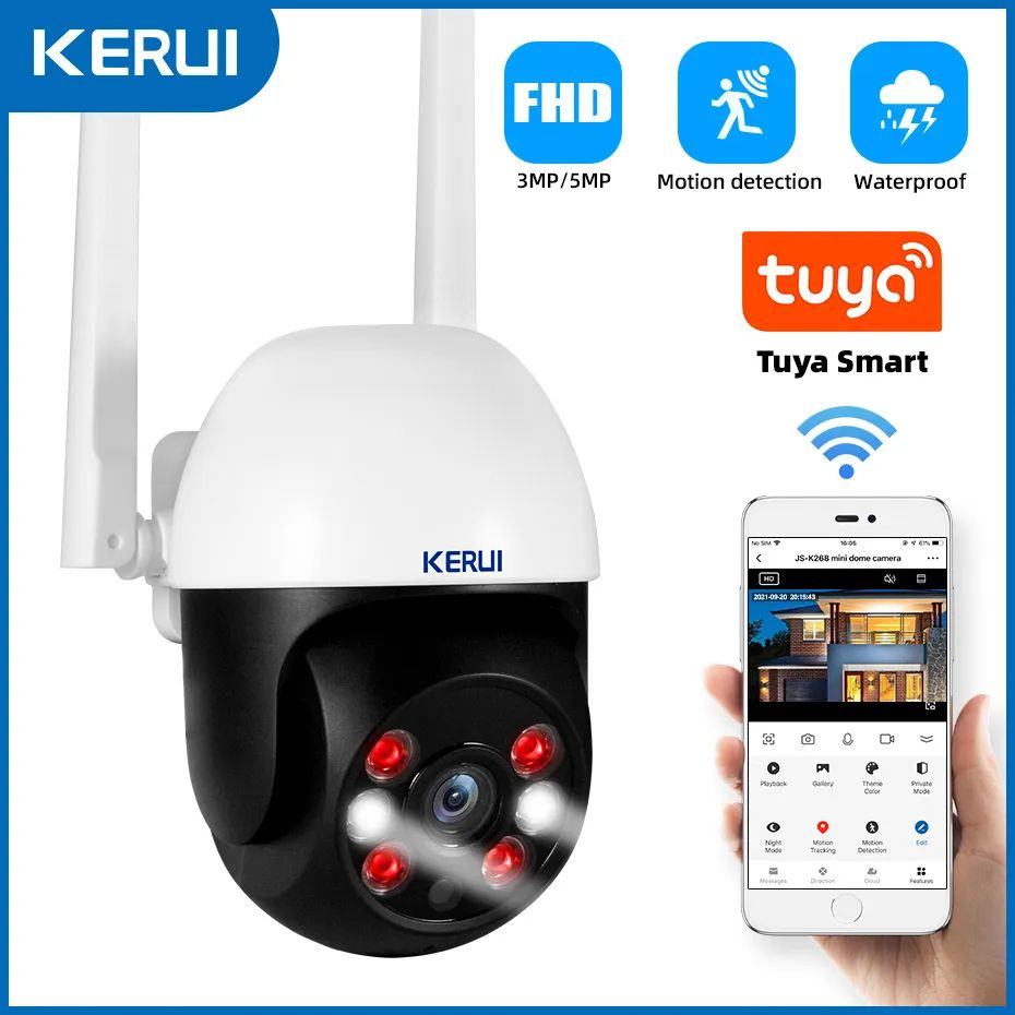 КамеравидеонаблюденияKeruiK268,разрешение8MP,работаетчерезWiFi,64Гб