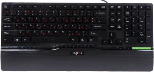 КлавиатураDelux"DigionPTDLK1882U"Ultra-Slim,ММ,USB,чернаясзеленойвставкой