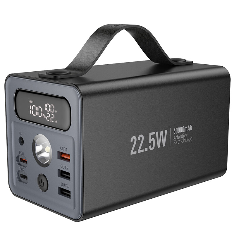 Повербанксфонариком60000mAhаккумуляторвнешнийHocoJ13822.5W+PD20WBlackсбыстройзарядкой