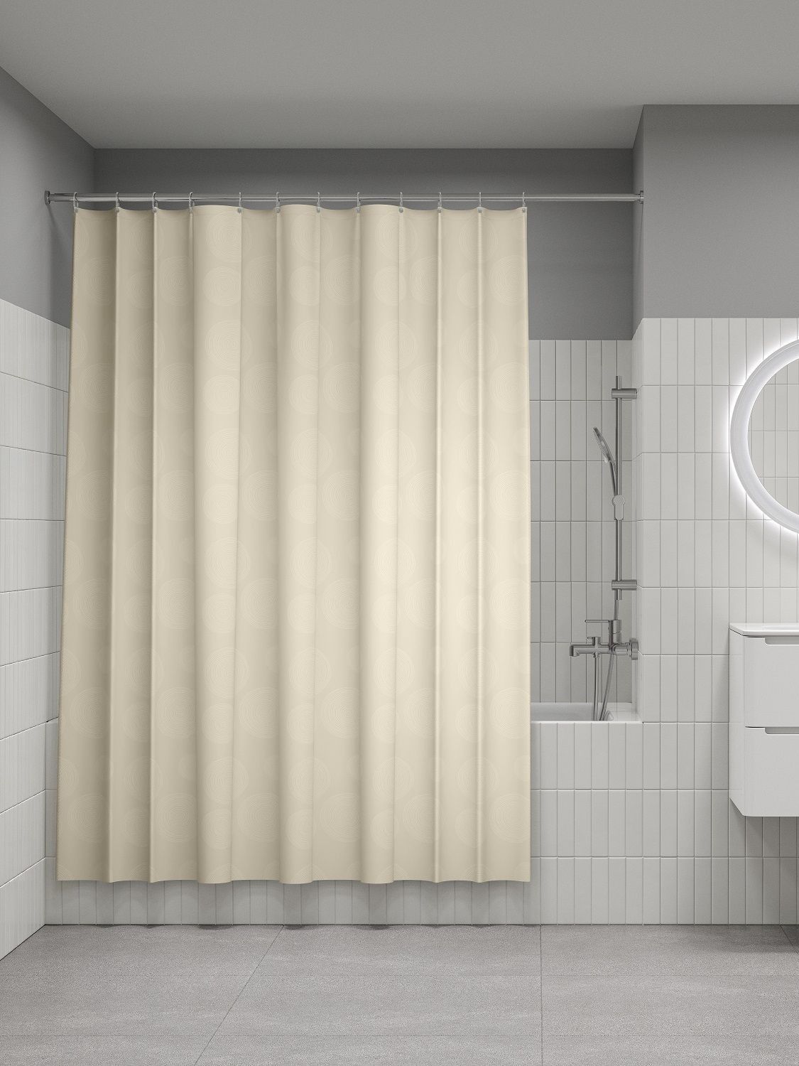 Фото товара на маркетплейсе ozon Штора для ванной комнаты и душа IDDIS, 180x200 см, тканевая, водонепроницаемая, полиэстер, с кольцами, BD02P18i11