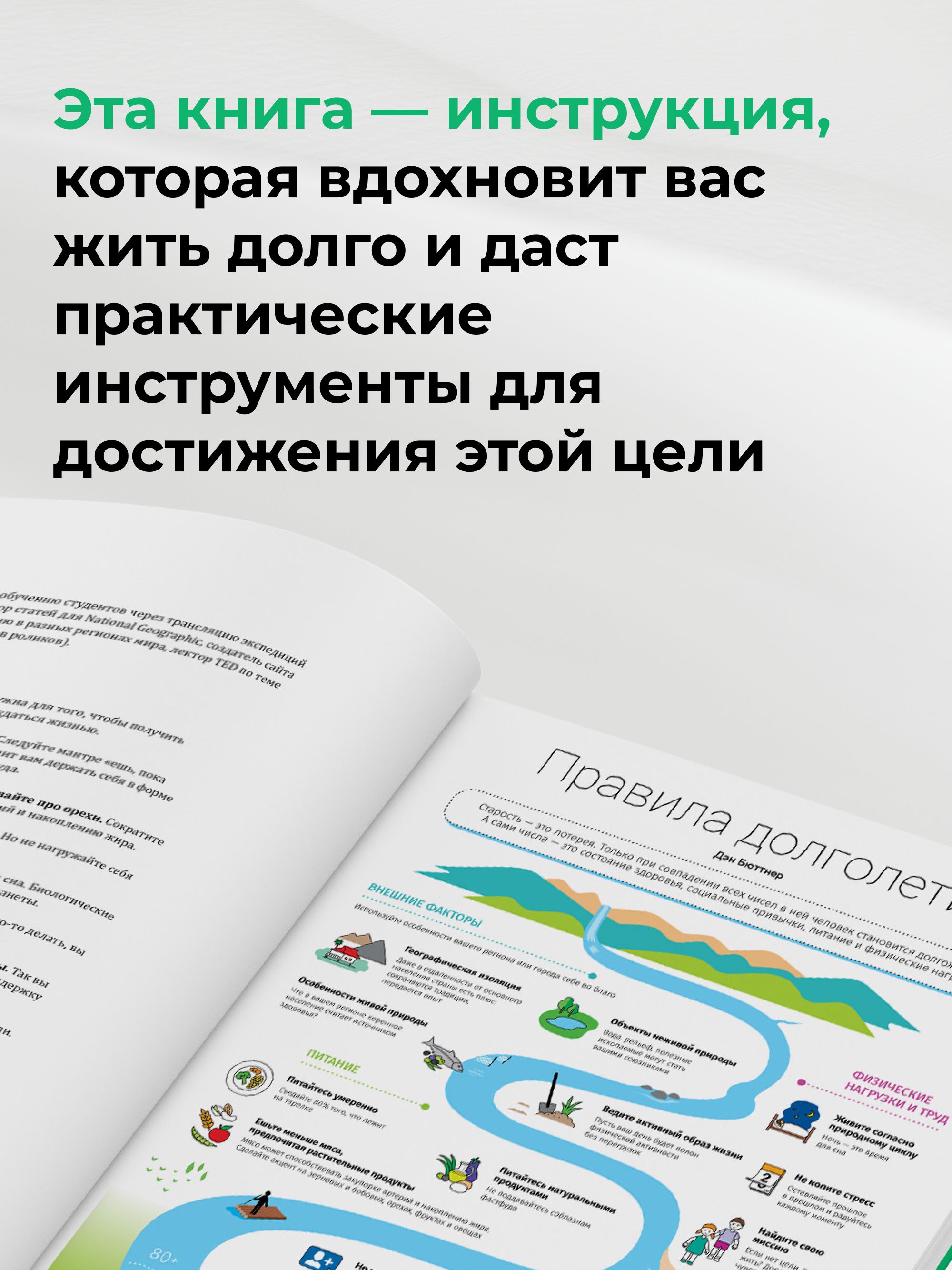 Живи до 100. Визуальные инструменты долгой, здоровой и счастливой жизни по мотивам 12 бестселлеров | Live to 100: Visual Tools for a Long, Healthy, and Happy Life Based on 12 Bestsellers - Ozon image 4