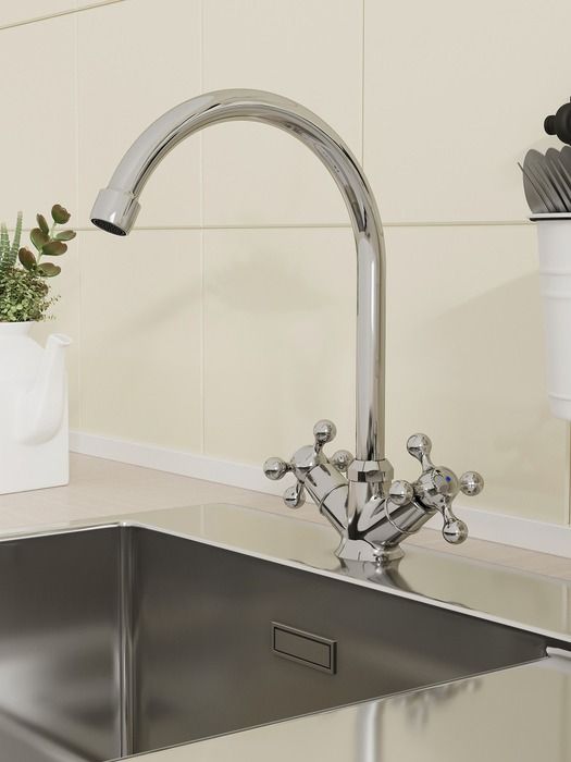 Фото товара на маркетплейсе ozon Смеситель для кухонной мойки Milardo, Дуплекс (Duplex), DUPSB0JM05, серый металлик