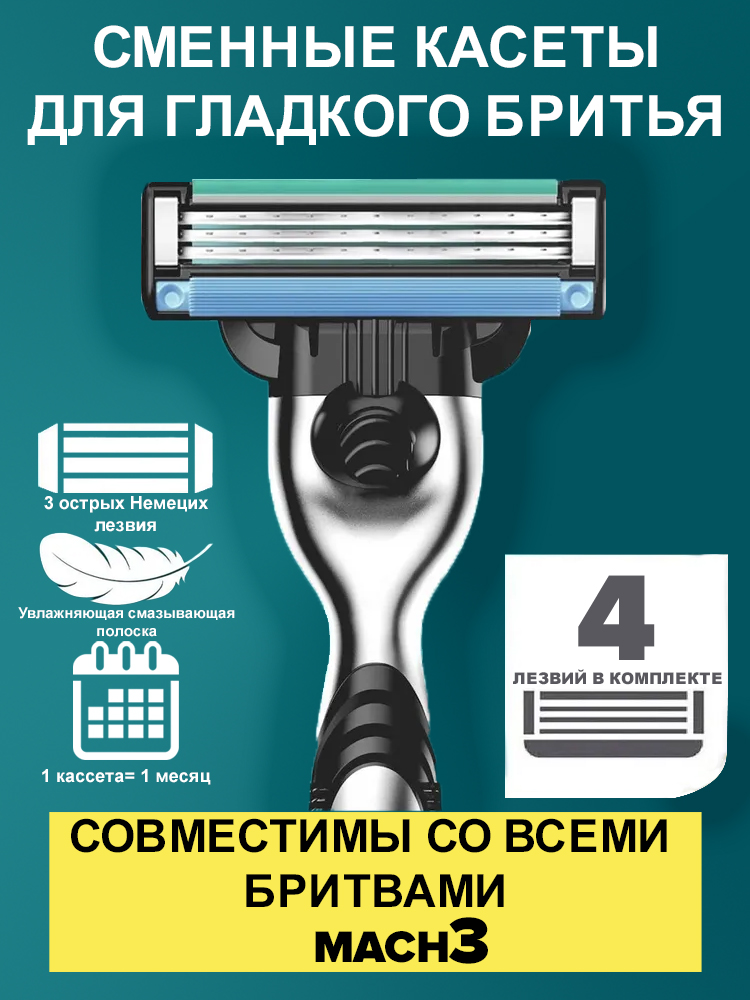 4Сменныелезвиядлябритвысовместимыеспопулярнымибрендами
