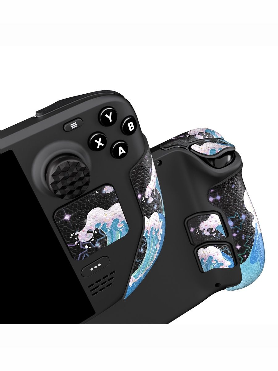 НакладкинаручкидляSteamDeckLCD/OLED,противоскользящие,стикерыиколпачки,Сверкающиеволны