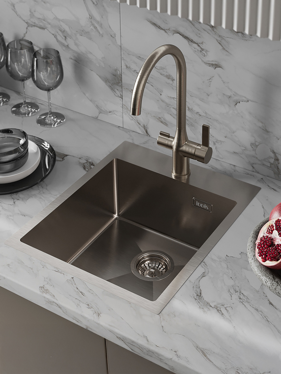 Фото товара на маркетплейсе ozon Мойка для кухни IDDIS, врезная, 51х43х20 см, нержавеющая сталь, без крыла, матовая, Хейз (Haze), HAZ43S0i77
