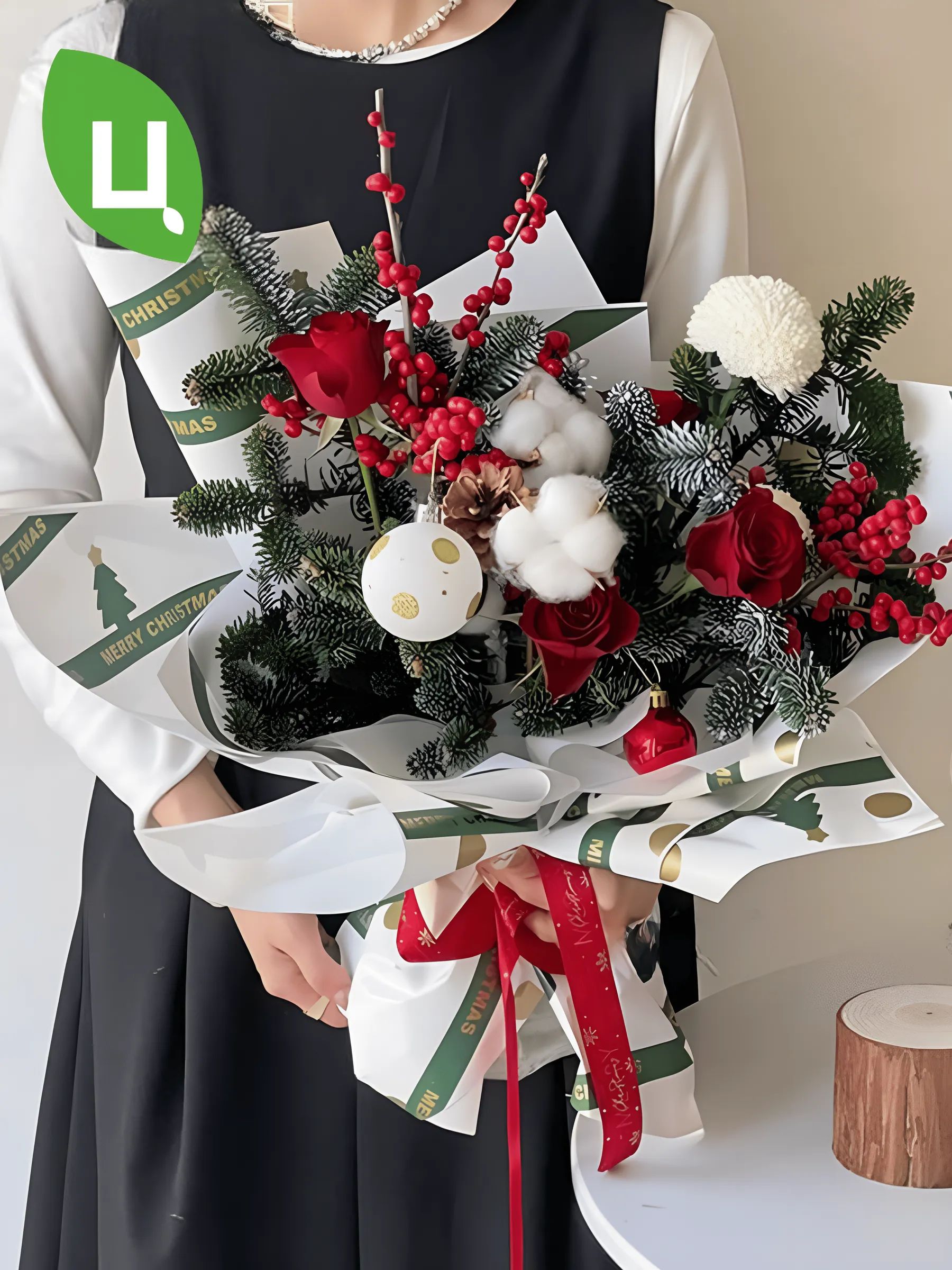 Пленка Merry Christmas в уп/20 штук Белый-Зелёный 58*58CM P.FSSDZ095 Китай