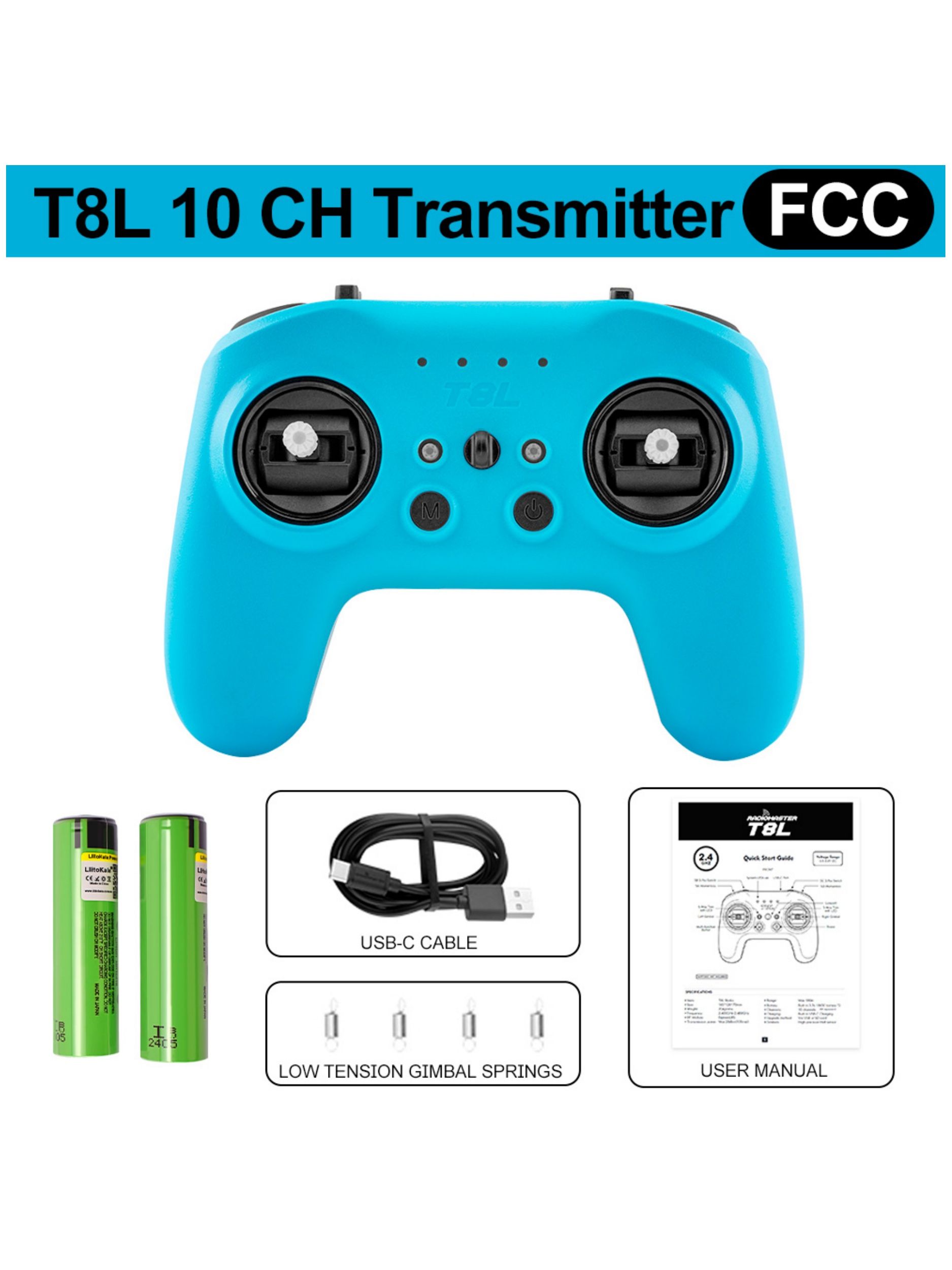 RadioMaster T8L Blue + 2x 18650 batteries