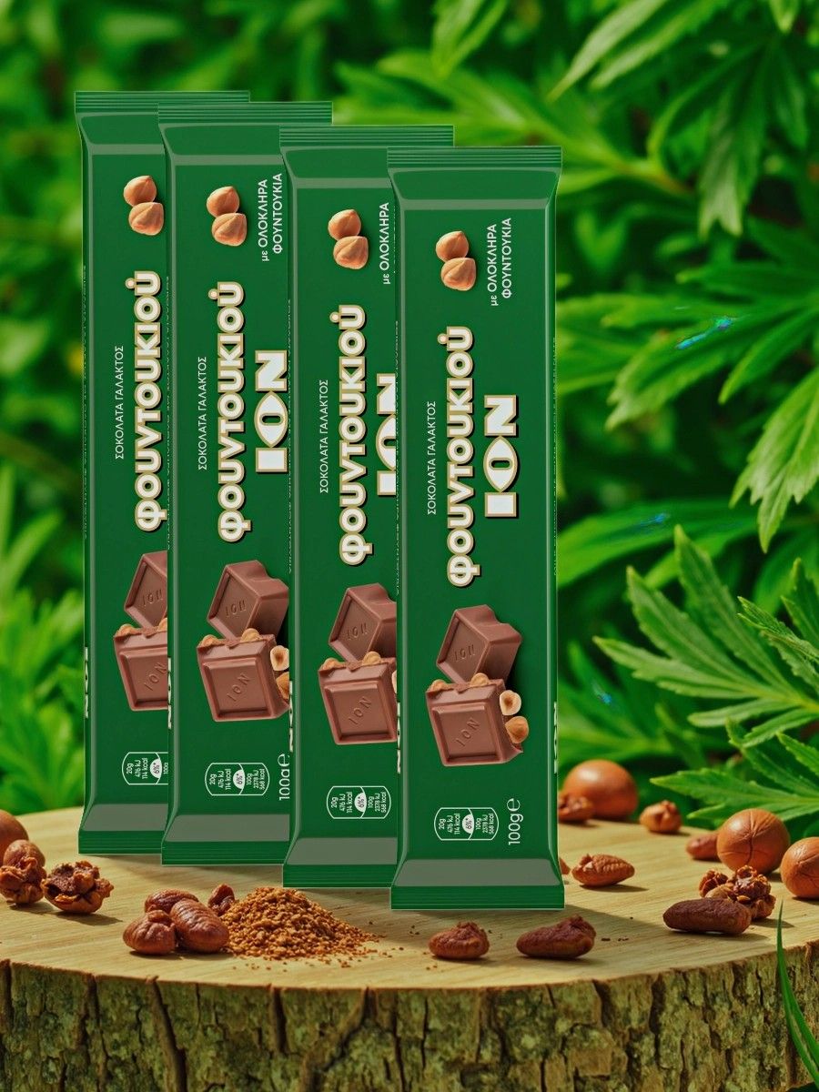 Шоколадмолочныйсцельнымлесныморехом,ION,100г(Набориз4шт)