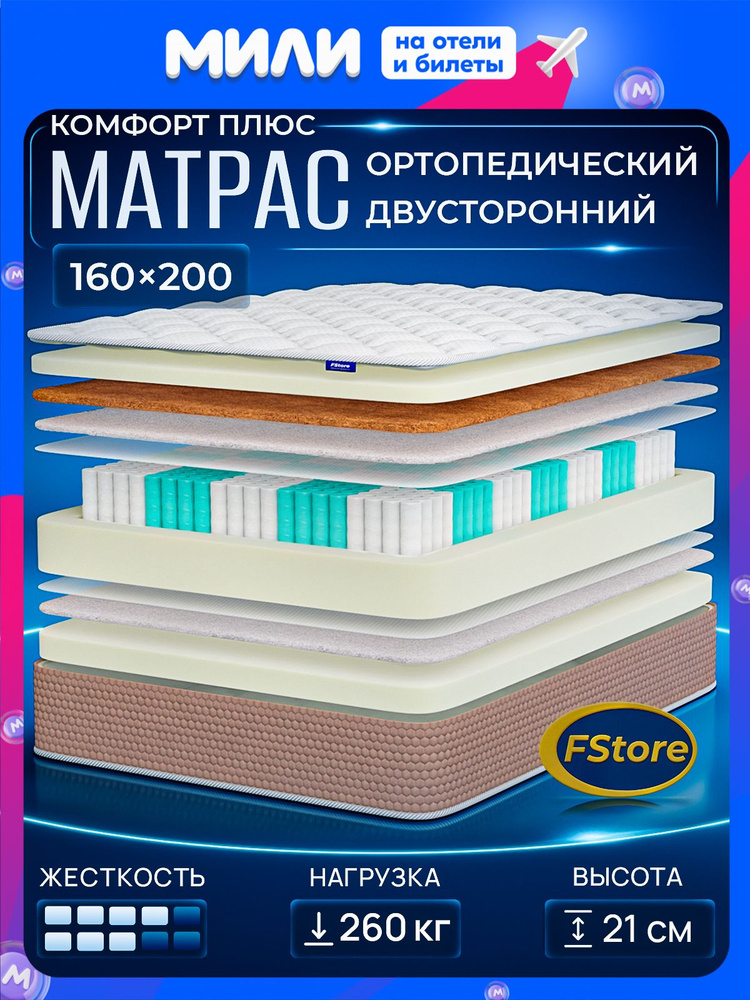 Матрас 160х200 ортопедический, независимые пружины, FStore Комфорт Плюс #1