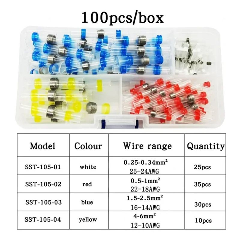 100 шт. Соединители для пайки проводов, термоусадочный приклад ...