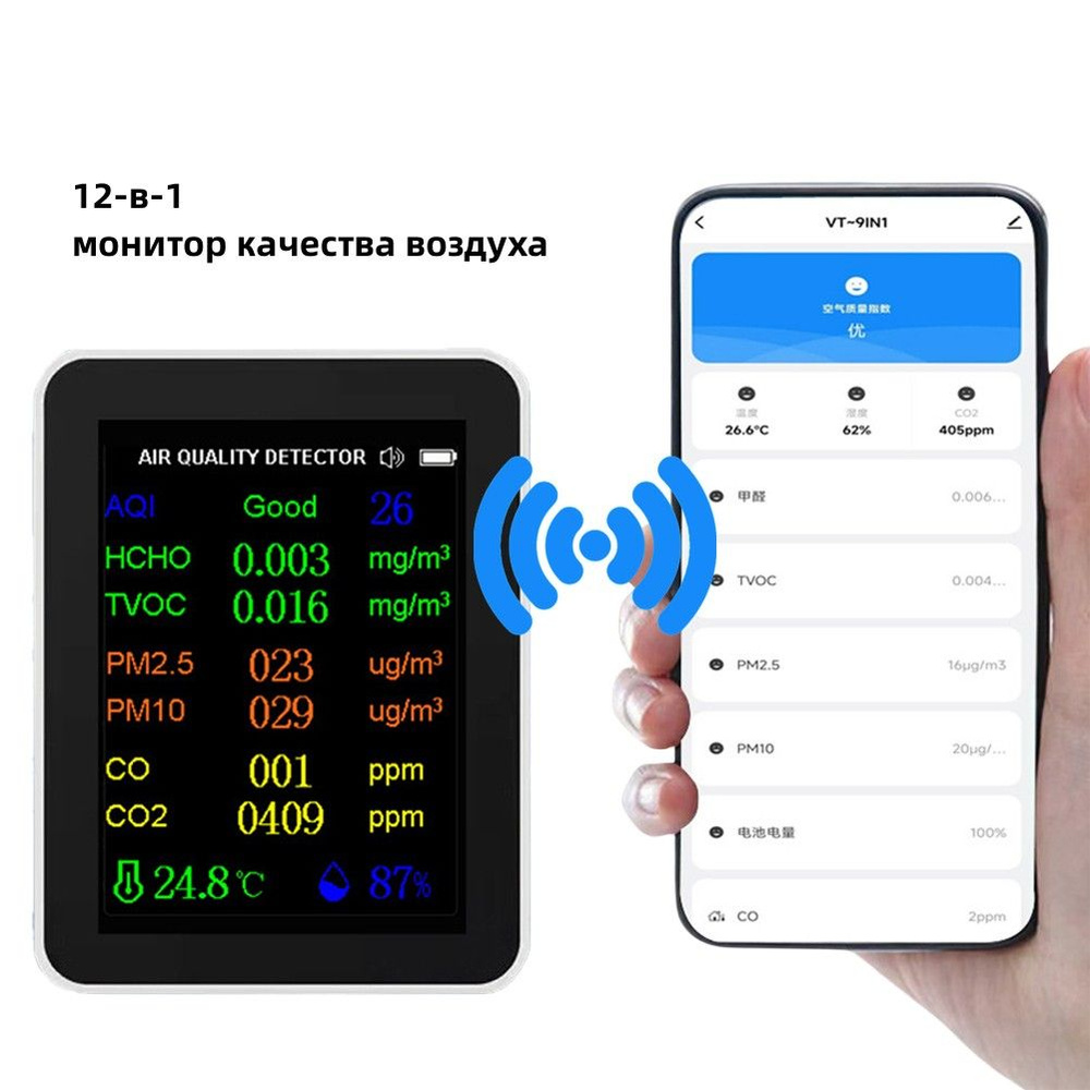 Монитор качества воздуха 12 в 1 Измеритель температуры и влажности  #1