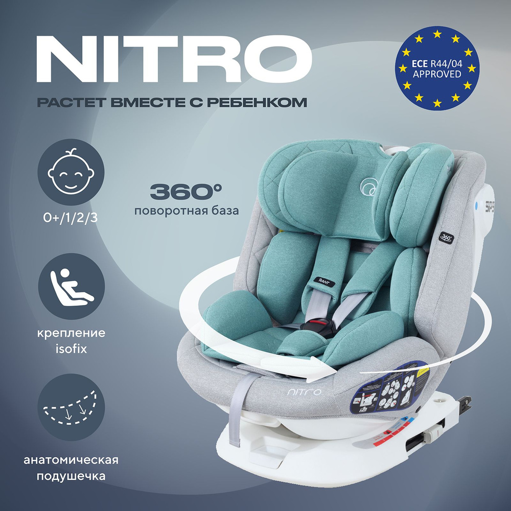 Автокресло Rant Nitro isofix UB619 группа 0+/1/2/3 от 0 до 12 лет вес 0-36  кг рост 40-145 см, Grey/Mint