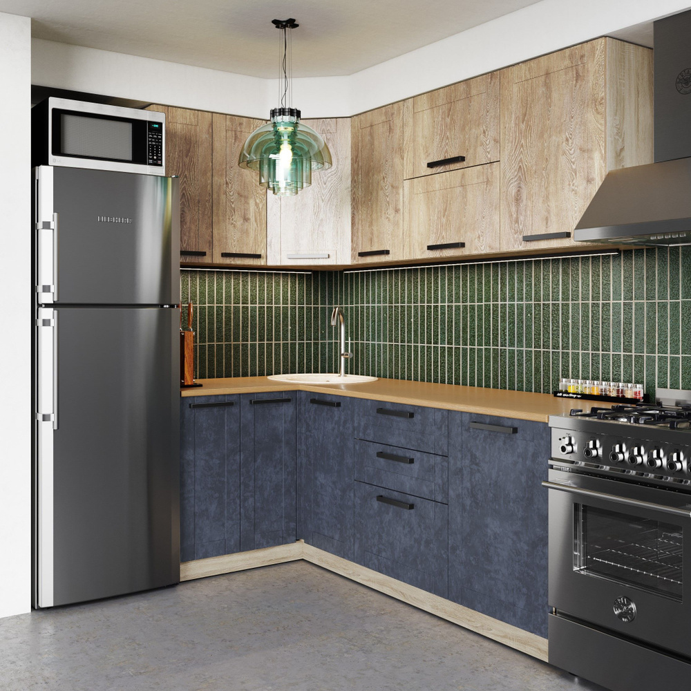 Кухонный гарнитур угловой Лофт, 120x210 см , Дуб сонома/Бетон тёмный ...