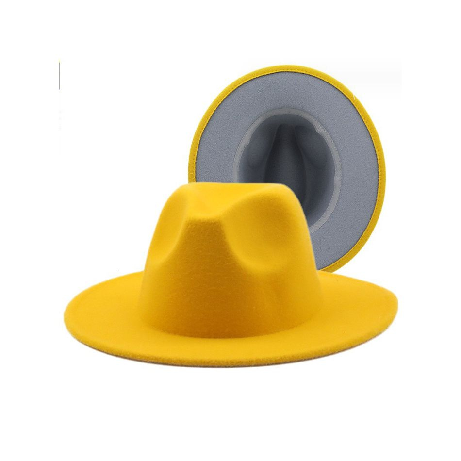 Шляпа Федора фетровая 2 цвета, желтый+серый #1