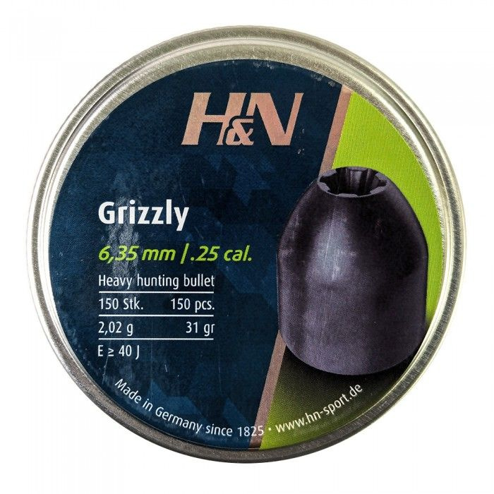 Пули для пневматики H&N Grizzly 6,35 мм, 2,02 грамма, 150 шт. #1