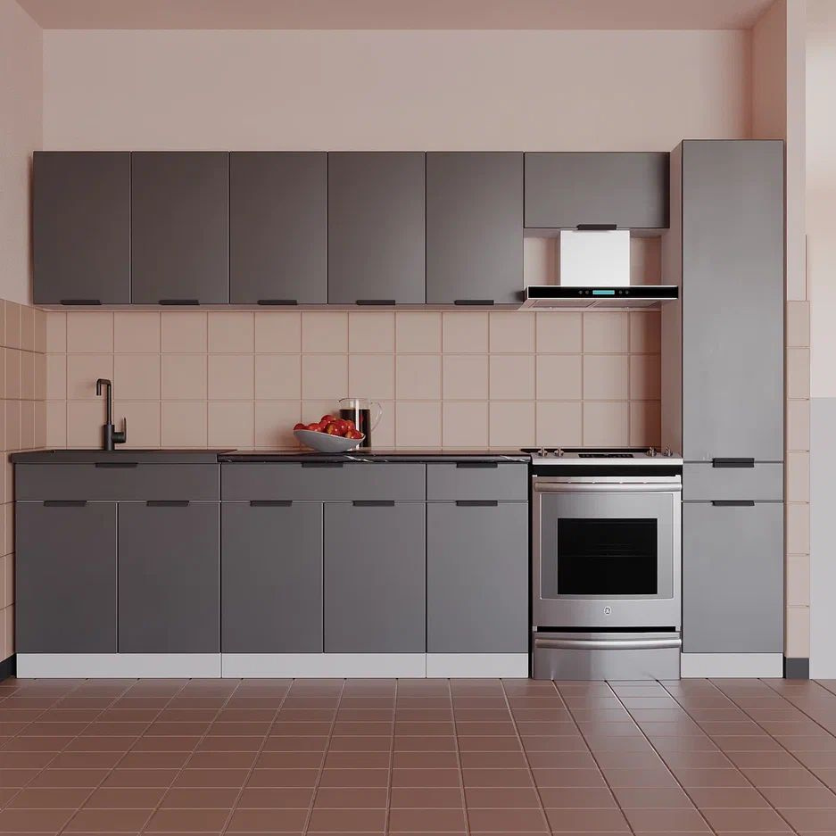 Прямой кухонный гарнитур Фаворит МДФ 3.0 м, Антрацит(серый). купить по ...