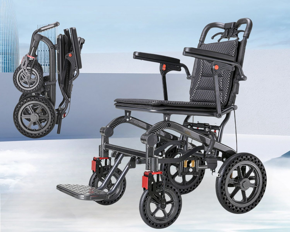 Складная инвалидная коляска, легкий амортизирующий универсальный ...