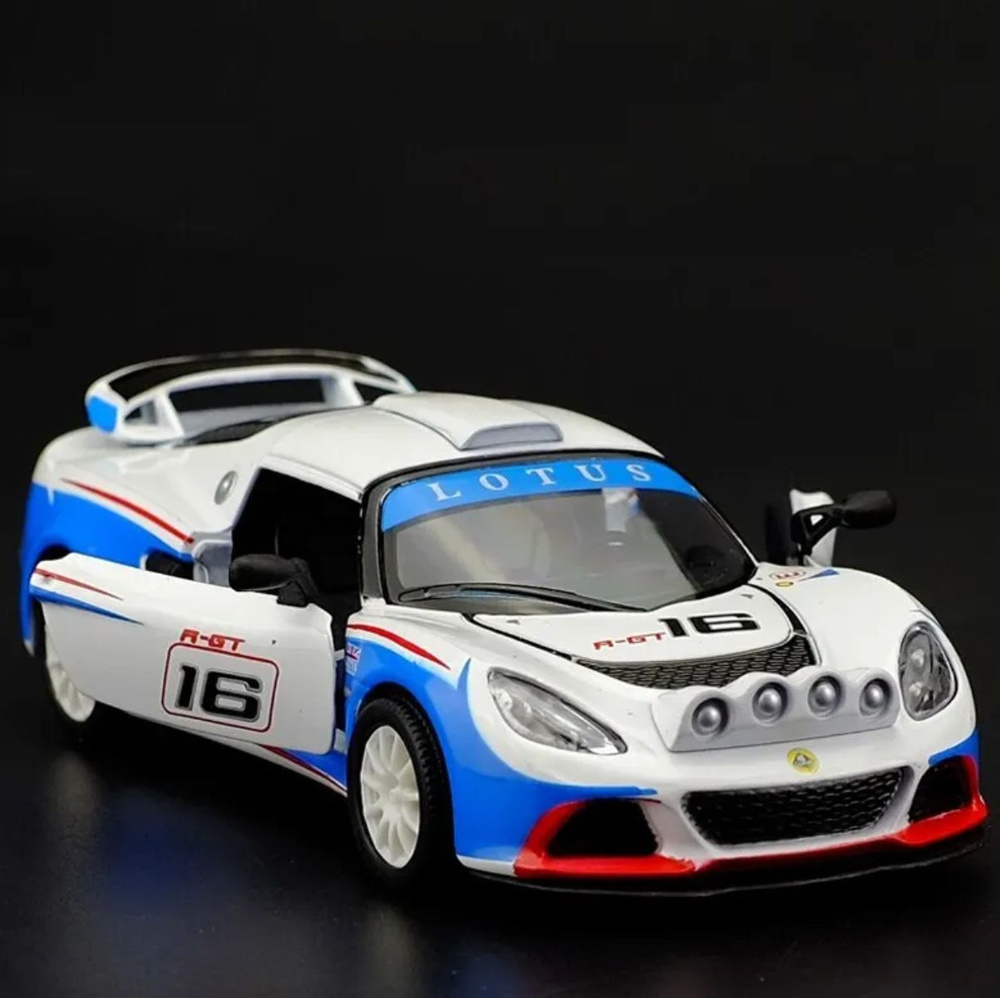 Машинка металлическая Lotus Exige R-GT 2012 Раллийная Kinsmart 1:32 5362  инерционная / Бело-голубой - купить с доставкой по выгодным ценам в  интернет-магазине OZON (837932825)