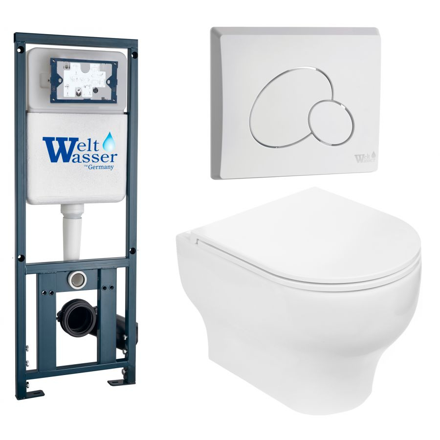 Комплект Weltwasser 10000010374 подвесной унитаз Erlenbach 004 GL-WT + инсталляция Marberg 410 + кнопка #1