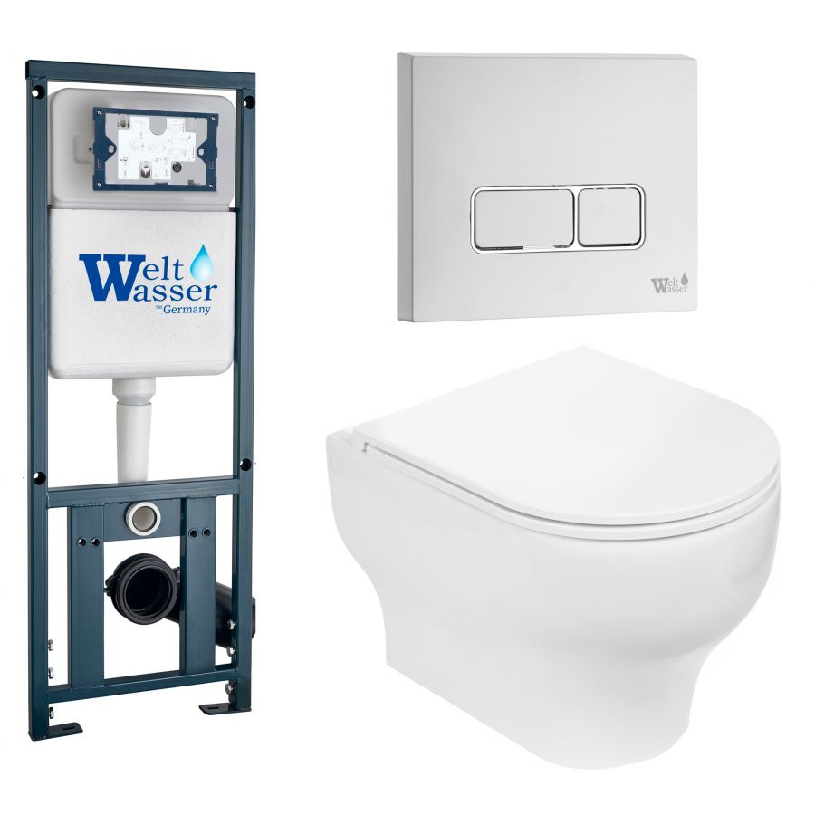 Комплект Weltwasser 10000010376 подвесной унитаз Erlenbach 004 GL-WT + инсталляция Marberg 410 + кнопка #1