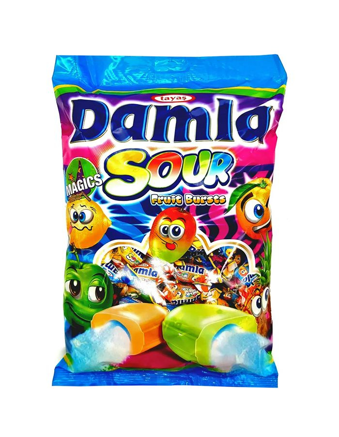 Жевательные конфеты Damla Sour Fruit Bursts ассорти с кислой начинкой, 1 кг  #1