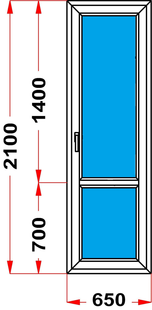 Балконная дверь 60 мм (2100 x 650) 52, с поворотной створкой, стеклопакет 2 стекла  #1