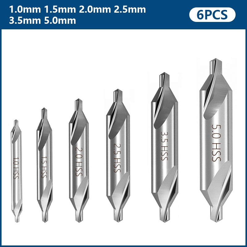 Набор комбинированных центровых сверл из быстрорежущей стали, 6 шт., 5/3,5/2,5/2/1,5/1 мм  #1