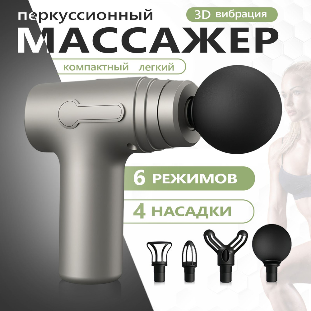 Перкуссионный массажер/Массажер перкуссионный для тела, шеи, плеч, спины,  рук ног, 4 насадок, 6 скоростей до 3200 уд с русская инструкция - купить с  доставкой по выгодным ценам в интернет-магазине OZON (1372557209)