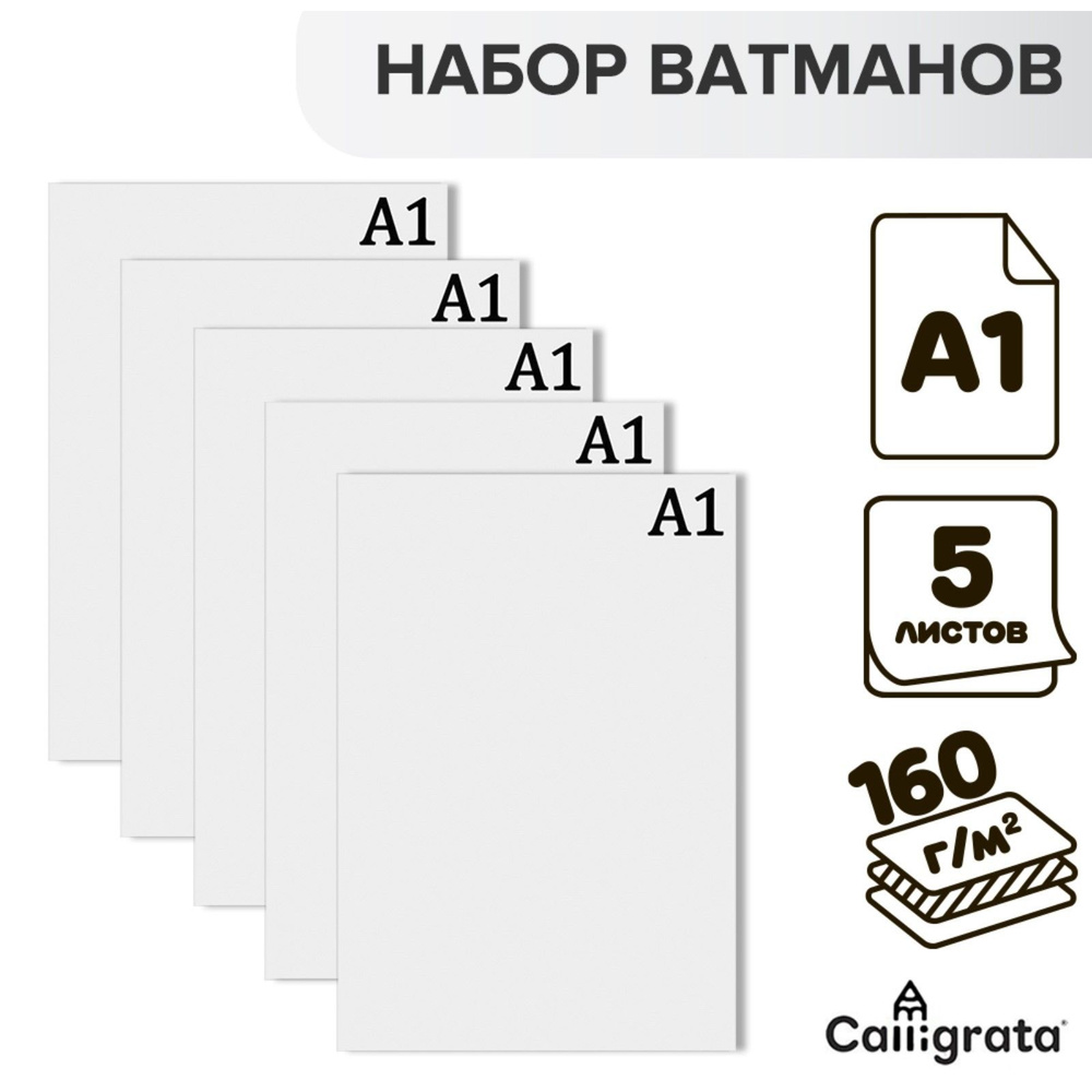 Набор 5 листов - ватман чертежный А1, 160 г/м2 - купить с доставкой по  выгодным ценам в интернет-магазине OZON (600780708)