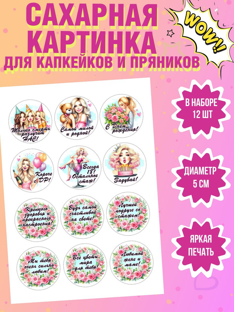 Сахарная картинка на капкейки, пряники, трайфлы на день рождения ...