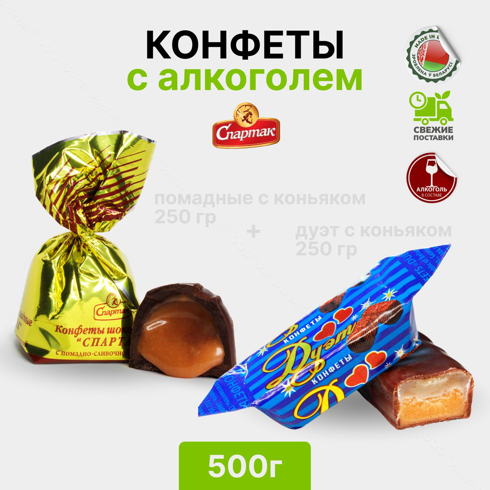 Конфеты с алкоголем с коньяком Помадные + Дуэт 500 гр - купить с ...