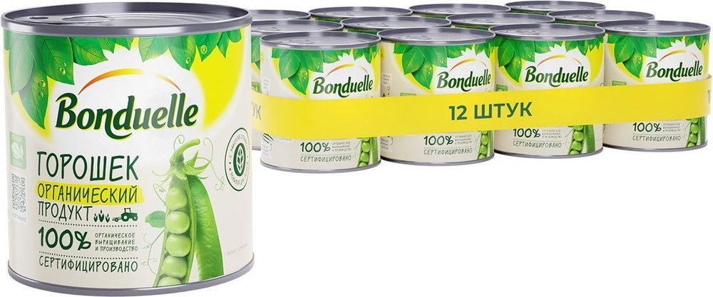 Горошек зеленый Bonduelle, органический продукт, 425 мл х 12 шт  #1