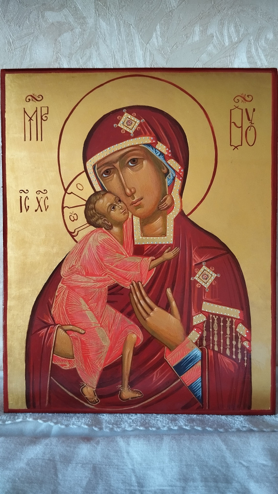 Рукописная икона Пресвятой Богородицы "Феодоровская" 21х17 см темпера ...
