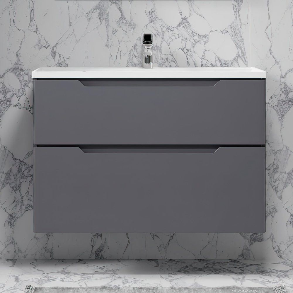 Тумба с раковиной Raval Wector подвесная, 90, 2 см, черная, с ящиками ...