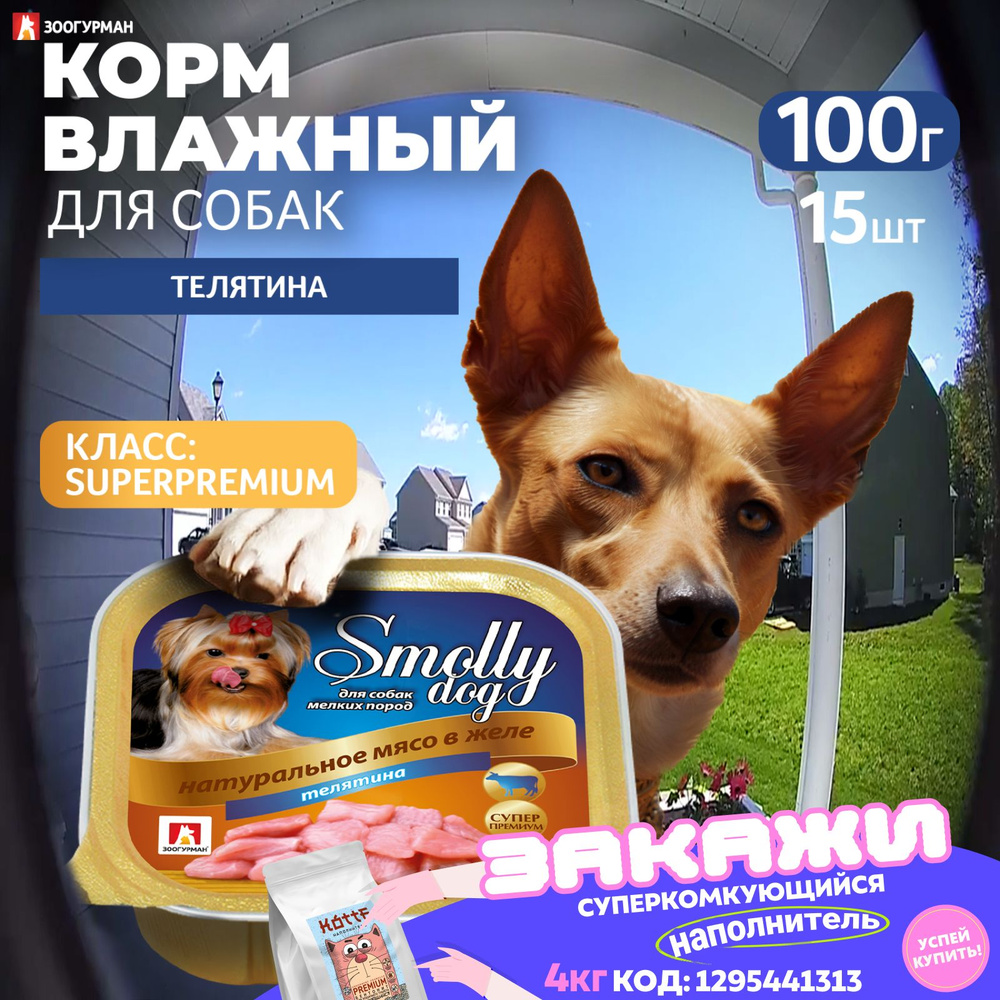 Влажный корм для собак мелких пород Зоогурман консервированный "SMOLLY DOG" Телятина, 100 гр х 15 шт, #1