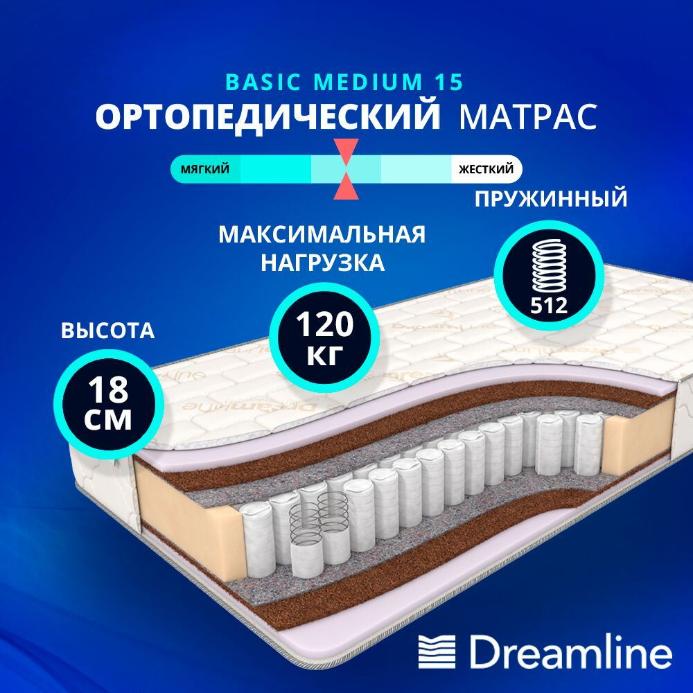 Матрас Dreamline Basic Medium 15 175х195 высота 19.06 см нагрузка 120.03 кг на кровать, анатомический, #1
