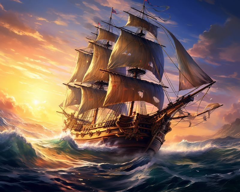 Картина по номерам 40x50 см на холсте (на подрамнике) "Корабль в море" /Живопись по номерам  #1