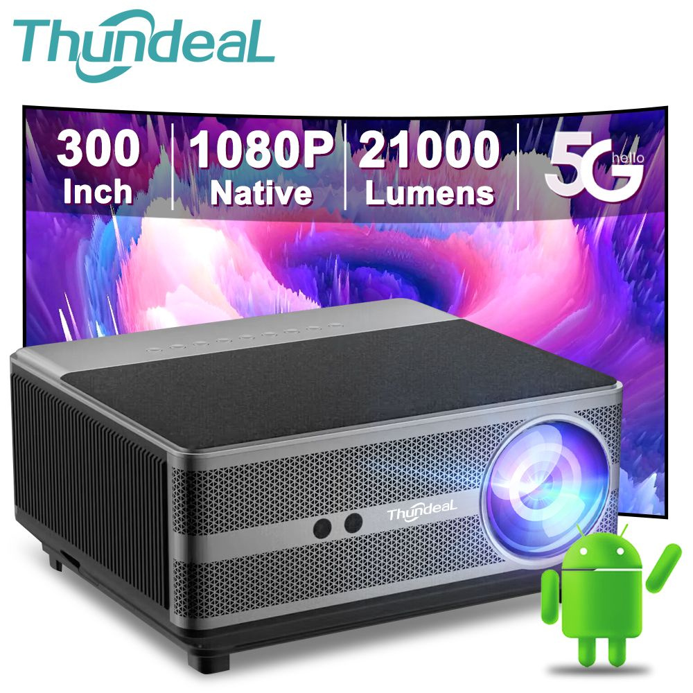 ThundeaL Проектор Full HD 1080P TD98 WiFi LED 2K 4K Video Movie Smart TD98W  Android PK DLP Home Theater Cinema Beamer, 1920×1080 Full HD, 1LCD, черный  ...