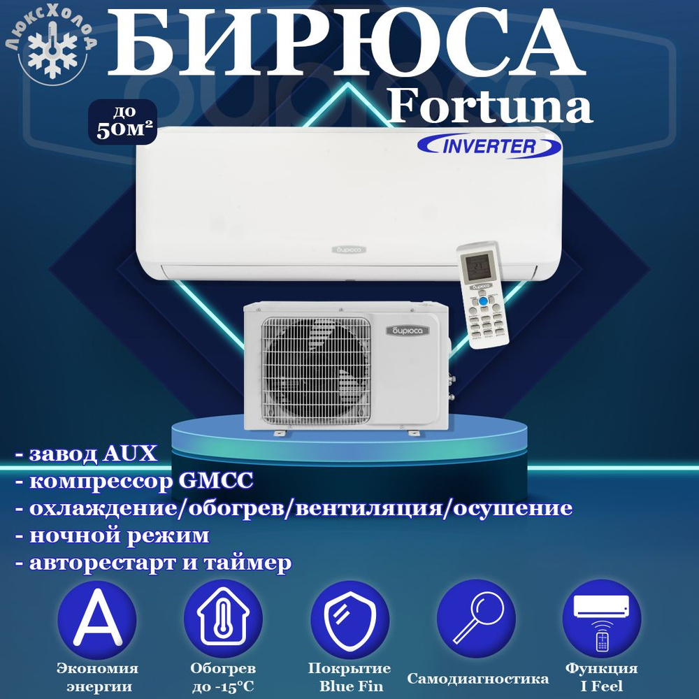 Настенный инверторный кондиционер Бирюса Fortuna Inverter B-18FIR/B-18FIQ  до 50 м2