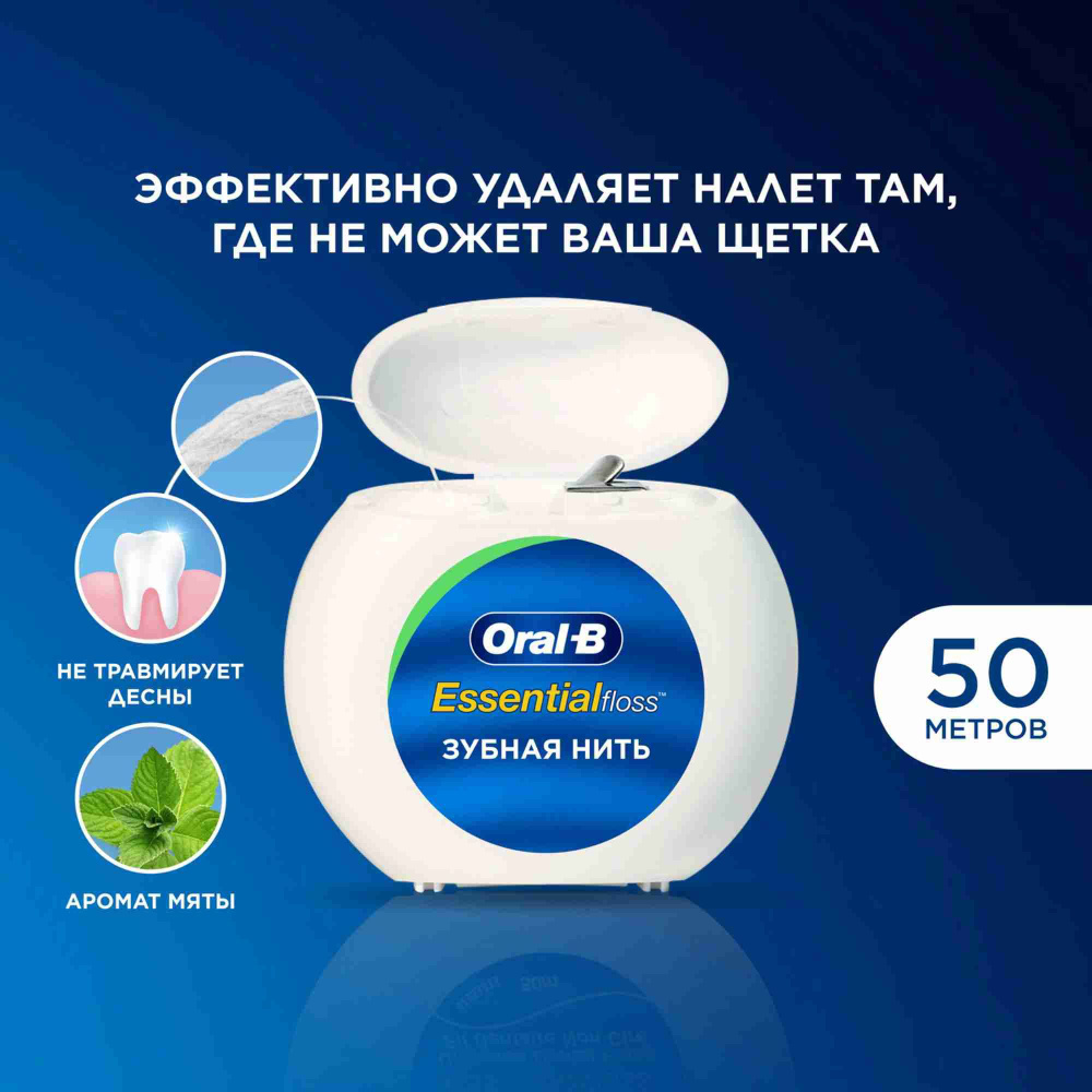 Зубная нить Oral-B Essential Floss вощеная, Мята, 50 м. - купить с ...