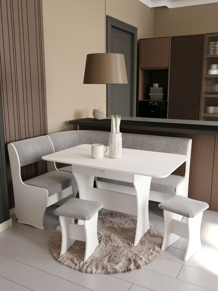 Кухонный комплект мебели, уголок-диван, банкетка-табуреты, стол ...