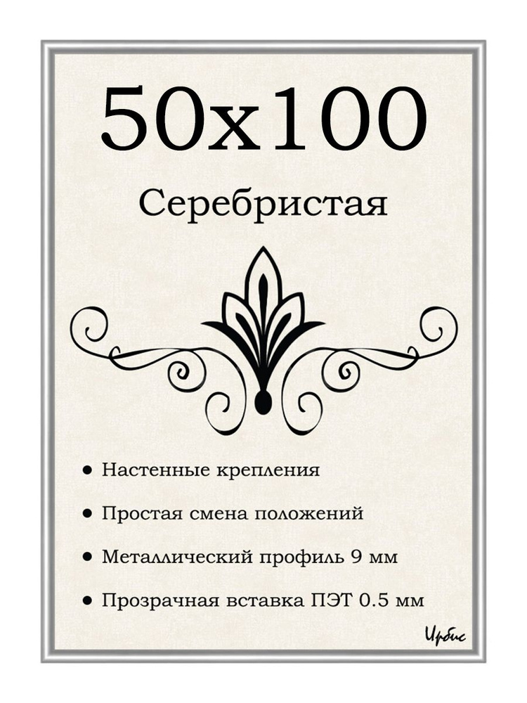 Фоторамка металлическая серебристая для постера, картины, фотографии 50х100 см  #1