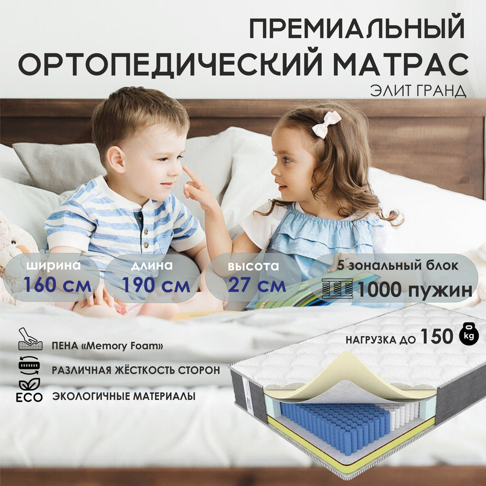 ортис Матрас, С зональным пружинным блоком, 160х190 см #1