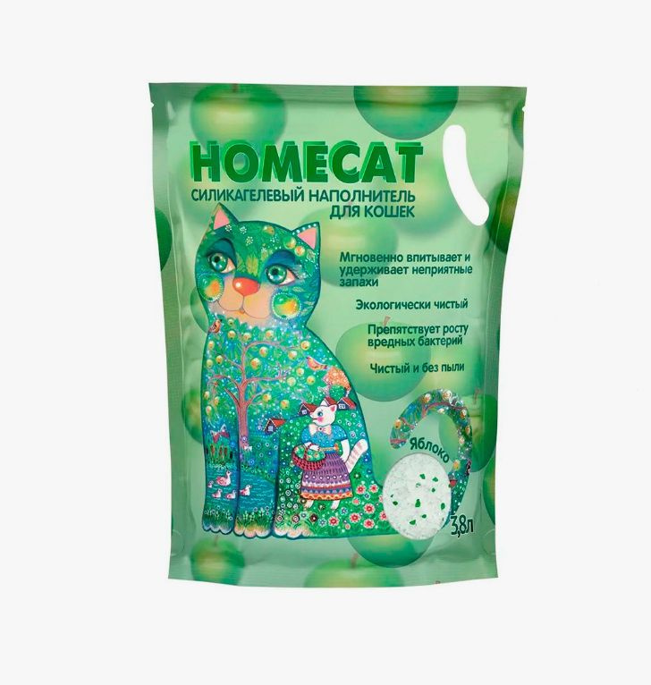 Homecat / Силикагелевый наполнитель Хоумкэт для кошачьего туалета аромат Яблоко, 3,8 л  #1