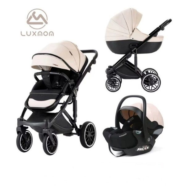 Детская коляска для новорожденных Luxmom F2 (3в1) экокожа NEW ,с регулируемой ручкой и полной комплектацией, #1